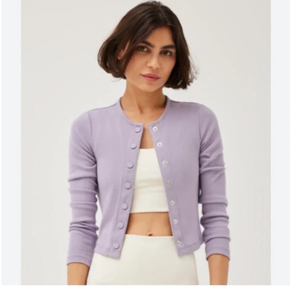 NWT Outdoor Voices Cozy Rib Cropped Cardigan - Small Earl Gray